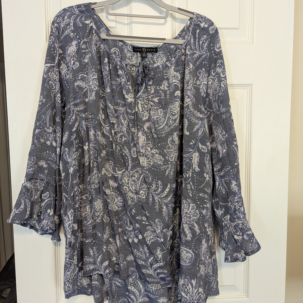 Fred David Blue Paisley Blouse